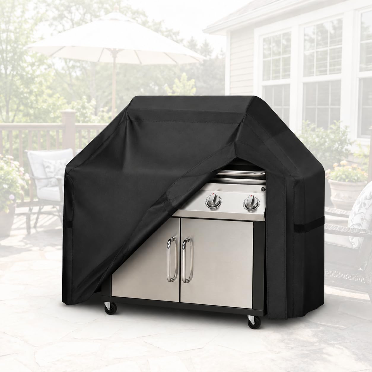 Copertura Barbecue per Barton 6-Burner Propane Cart Grill 2022-2025 165×61×109cm, Copertura Impermeabile e Antivento in Tessuto Oxford Resistente con Cinghie a Strappo, Protezione Anti-UV