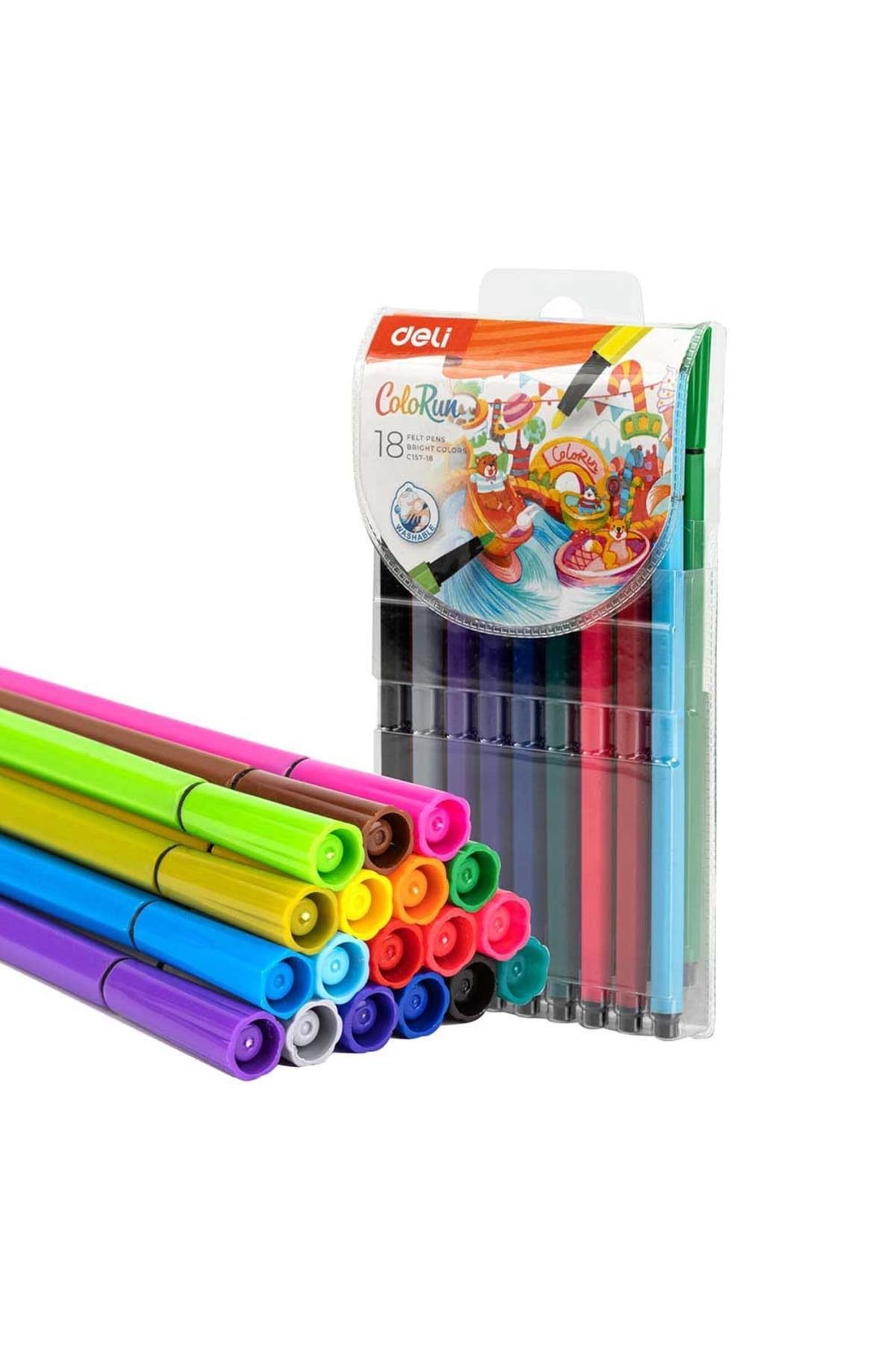 Deli Hexagonal Plastik Kutu Keçeli Kalem 18'li ColoRun