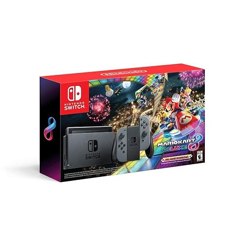 Nintendo Switch w/ Gray Joy-Con + Mario Kart 8 Deluxe (Full Game Download) - Switch