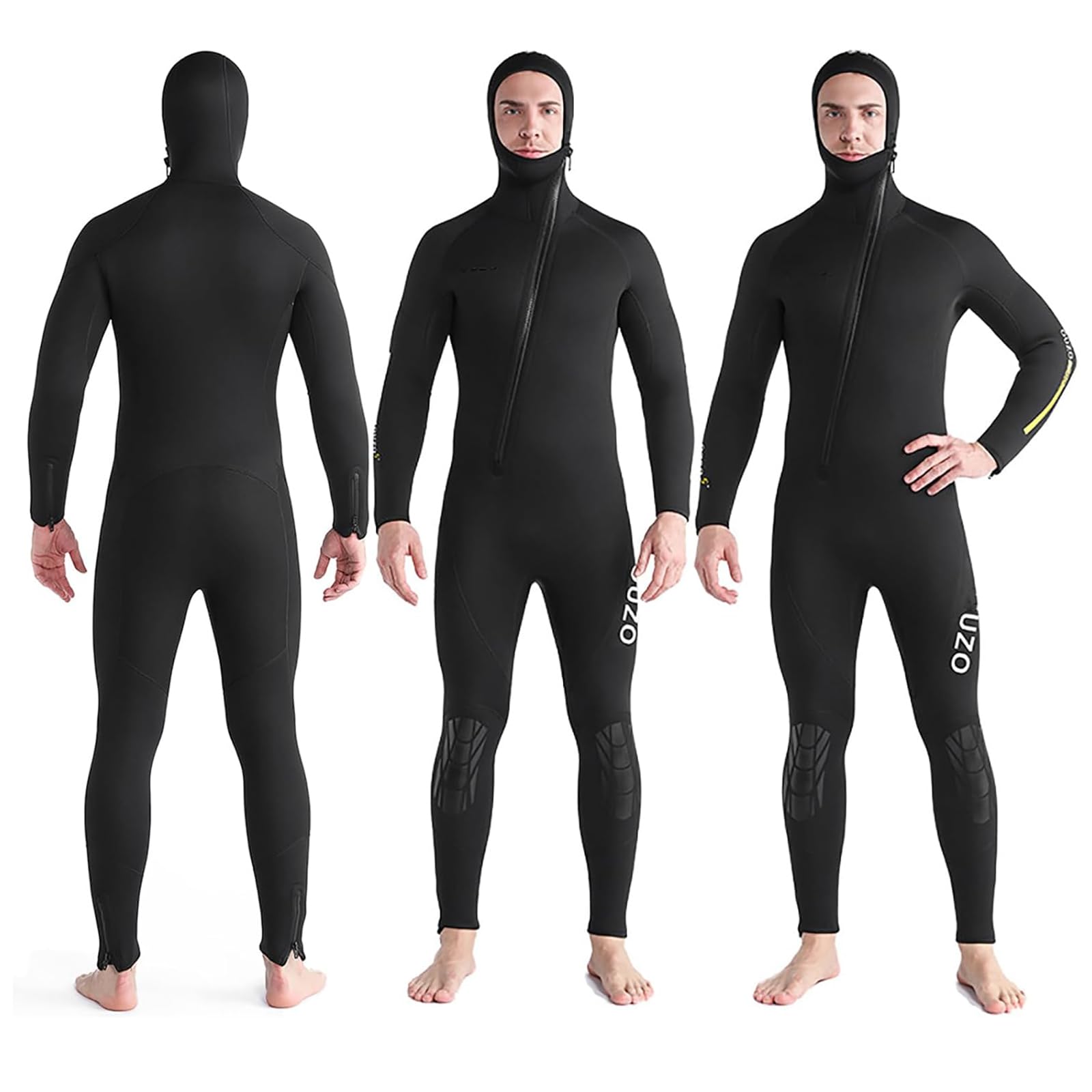 Combinaisons Humides 5 mm pour Hommes Femmes avec Capuche, Combinaison De Plongée Néoprène Ultra Extensible, Combinaison Intégrale avec Fermeture Éclair Avant, Tenue Bain Chaude,Men,XL