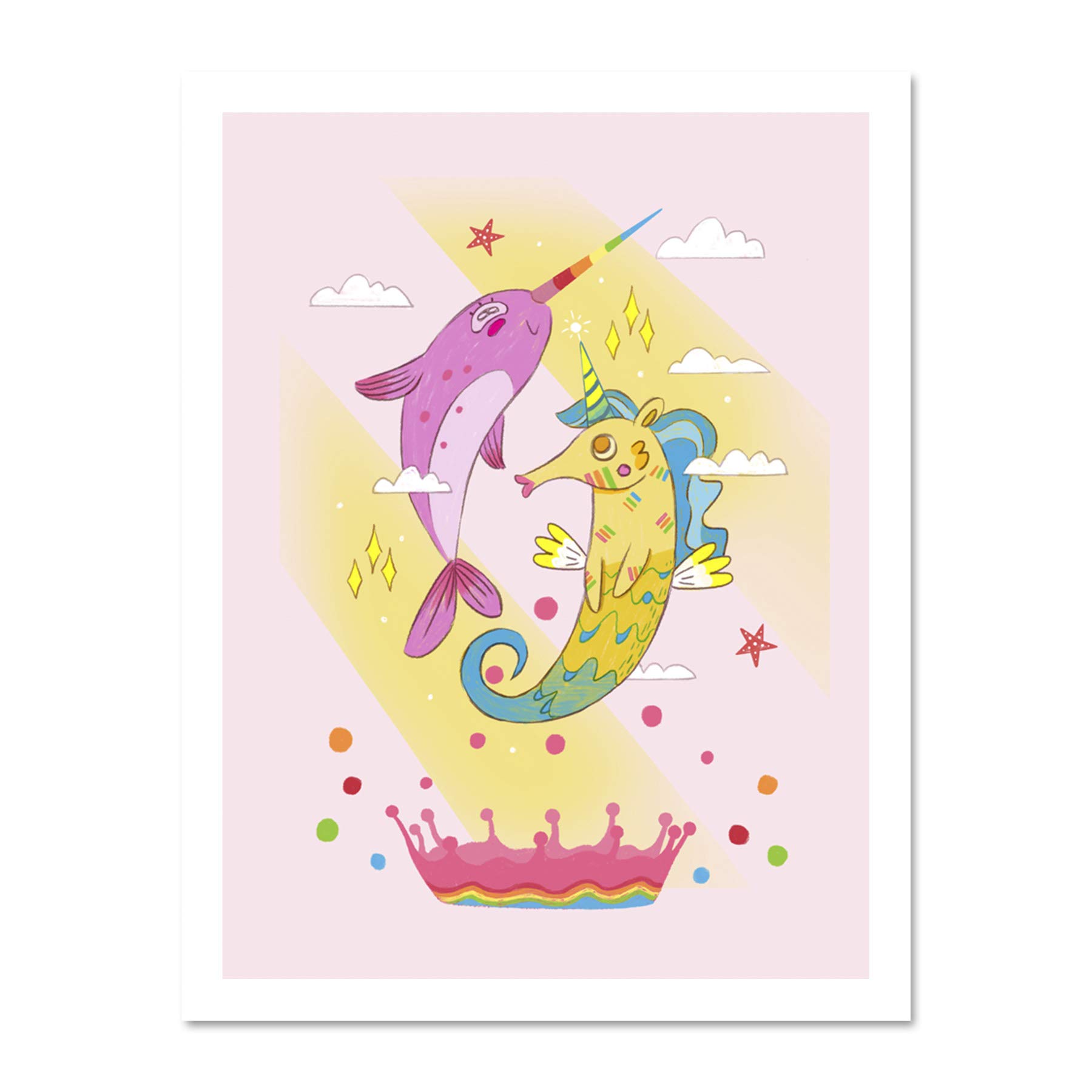 Wee Blue Coo Unicorn Seahorse Narwhal Magic Large Framed Art Print Wall Poster 18x24 inch