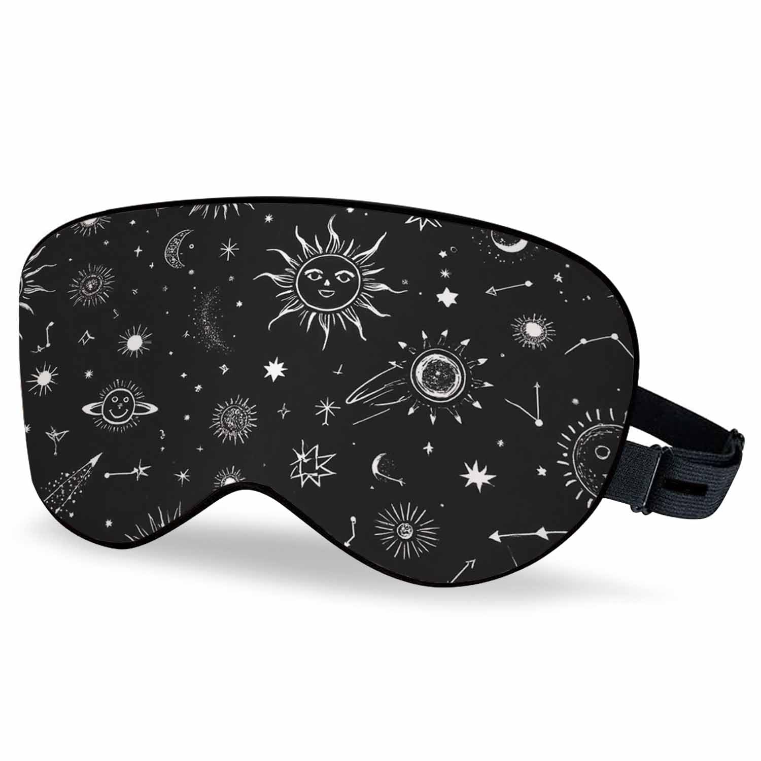 Vnwoalu Starry Sky Sleep Eye Mask Black White Stars Comets Suns Moon Constellation Men Women Sleep Mask with Adjustable Strap Eye Cover Eye Shade for