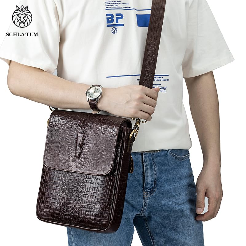 Leather Messenger Bag for Men Medium Crocodile Embossed Mens Handbag Crossbody Shoulder Bag Messenger Man Purse3