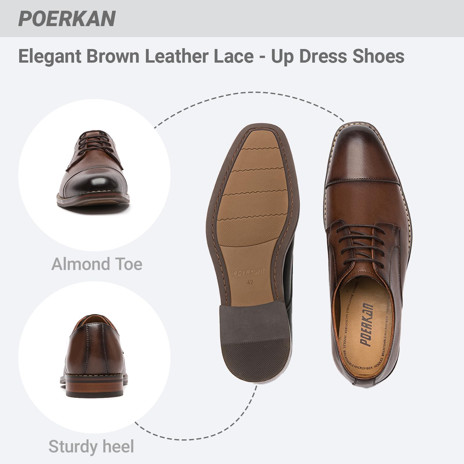 Poerkan Zapatos Derby cómodos y elegantes con cordones para hombre, color negro y marrón para cada ocasión