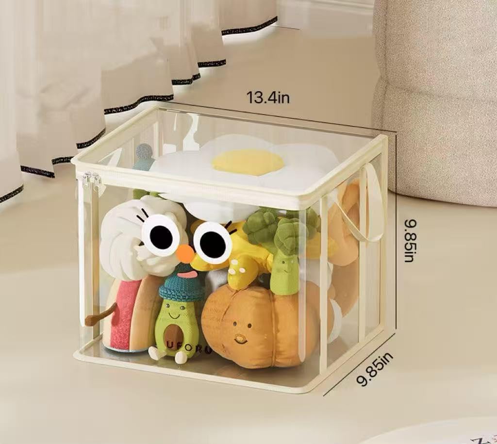 Book Storage Bag,Zippered PVC Plastic Toy Storage Bag,Ideal For Organizing Plush Toys,Books And Clothing. Transparent Plastic Storage Box(Cream White, Random Pattern Selection)