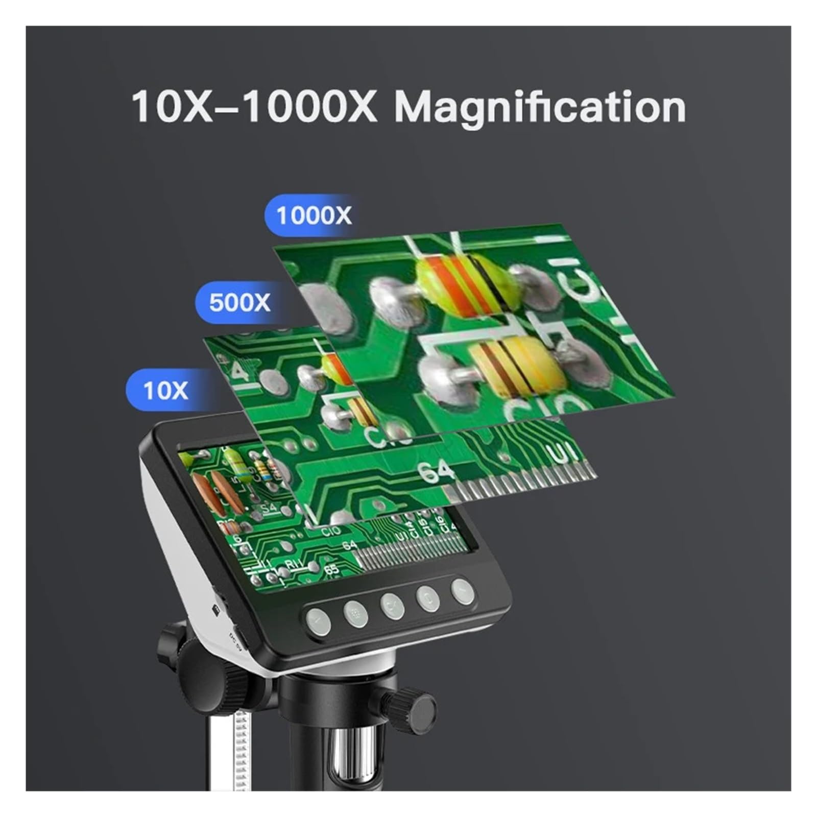 4,3-calowy cyfrowy mikroskop IPS 1600X powiększenie zoom nagrywanie wideo moneta do elektroniki lutowanie naprawa telefonu PCB 8led
