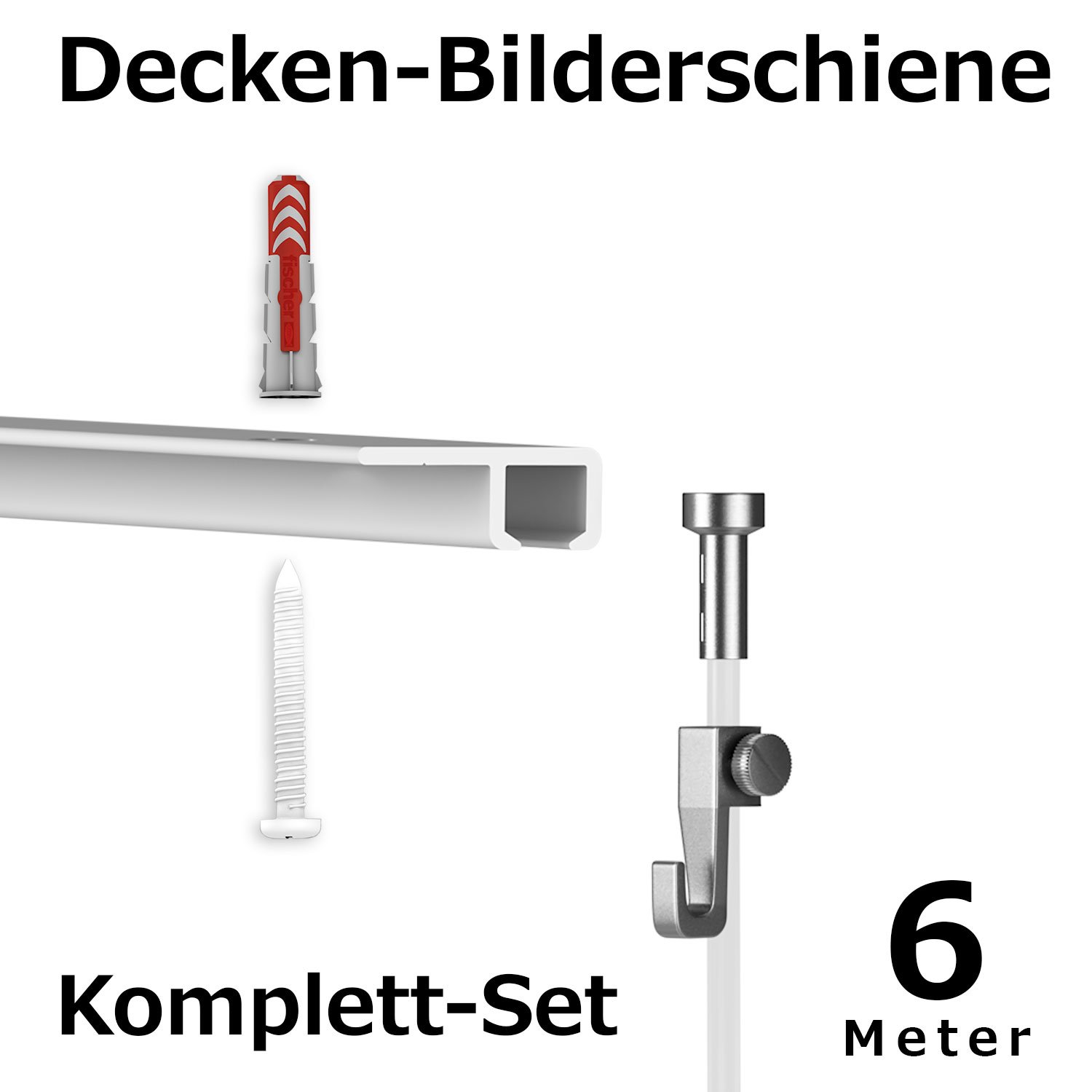 6 Meter Deckenschienen - Galerieschienen - Bilderschienen Komplett Set 3 x 2m