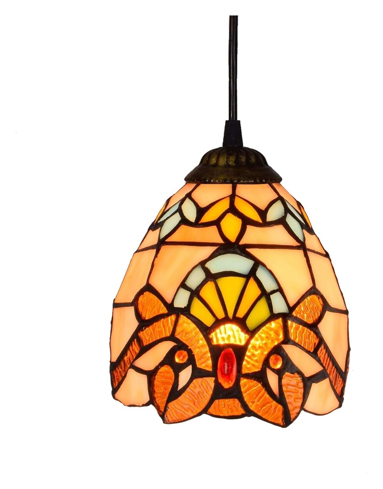HPTHLY Ceiling Lamp Ceiling Stained Glass Chandelier 6" Tiffany Style Small Pendant Lamp, Baroque Glass Pendant Light Ceiling Hanging Lamp Fixture Shade For Kitchen Is