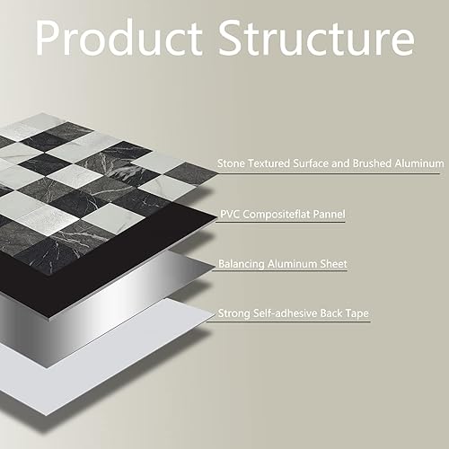 Miniatura 6 de Crystiles Medley - Azulejos de PVC y aluminio de 12 x 12 pulgadas, para despegar y pegar, mármol negro y metal cepillado, paquete de 12 unidades