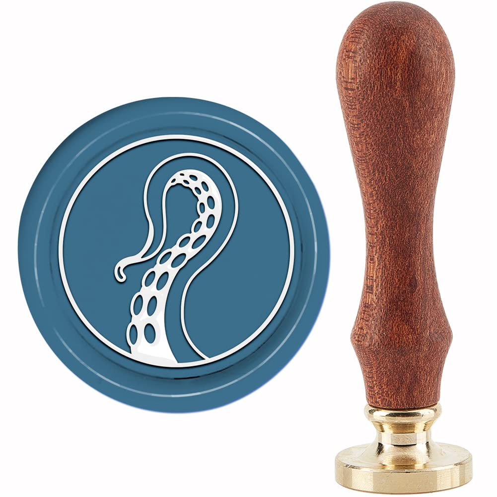 CRASPIRE Octopus Wax Seal Stamp Tentacle Sealing Wax Stamps 30mm Retro Vintage Removable Brass Stamp Head with Wood Handle for Invitations Gift Packing