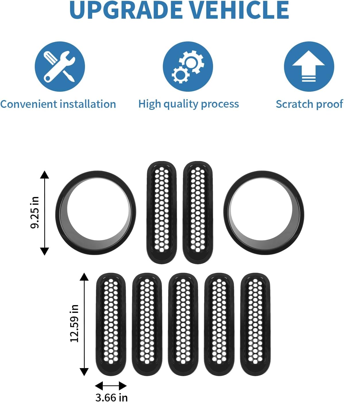 for Jeep JK Front Grille Inserts & Headlight Cover Trim Ring for Jeep Wrangler JK JKU 2007-2017 Black Exterior Accessories 9pcs