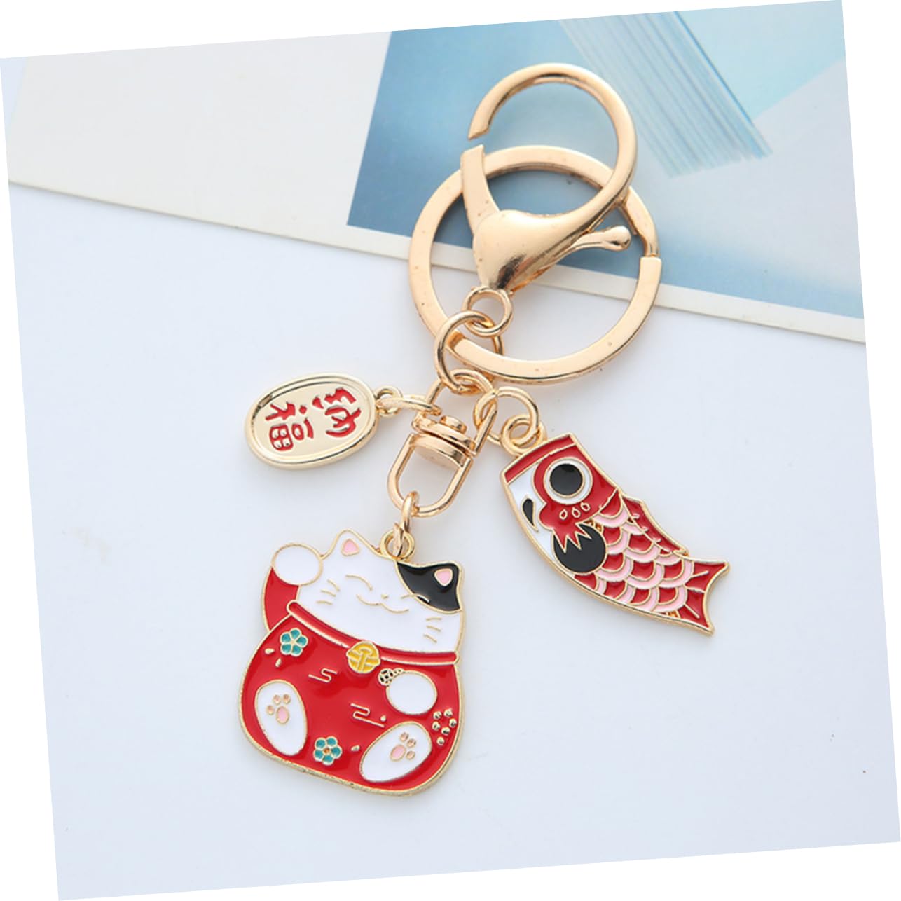 Llavero de Dibujos Animados Gato Fortuna Rojo de Aleación de Zinc Decoración Fina y Pack de 2 para Cumpleaños y Accesorios de Bolsos