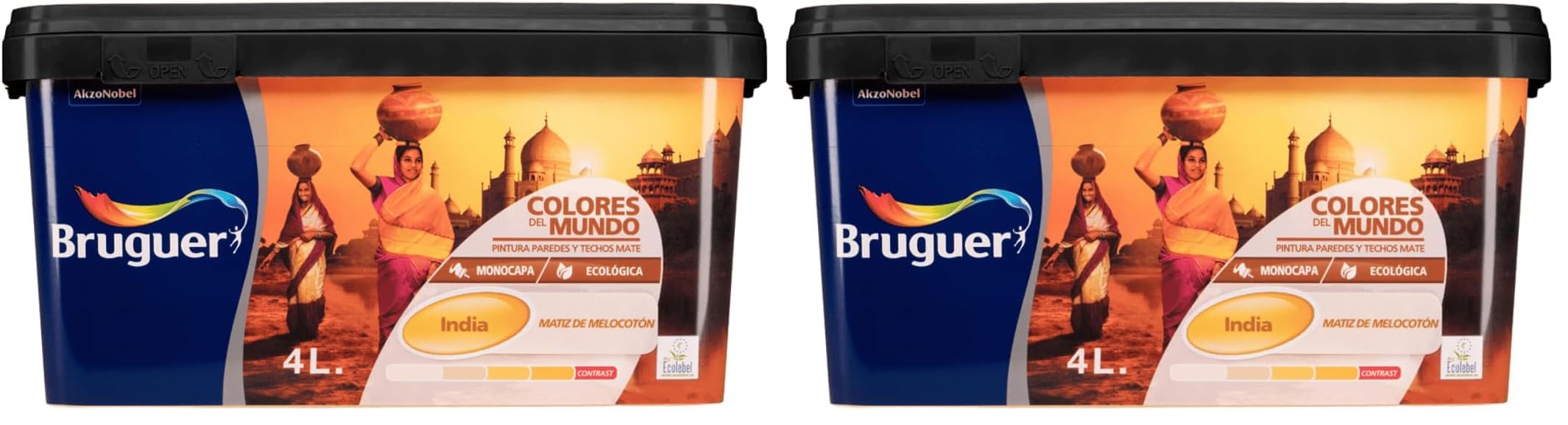 Bruguer Colores del Mundo Pintura para paredes monocapa India Matiz de Melocotón 4 L (Paquete de 2)