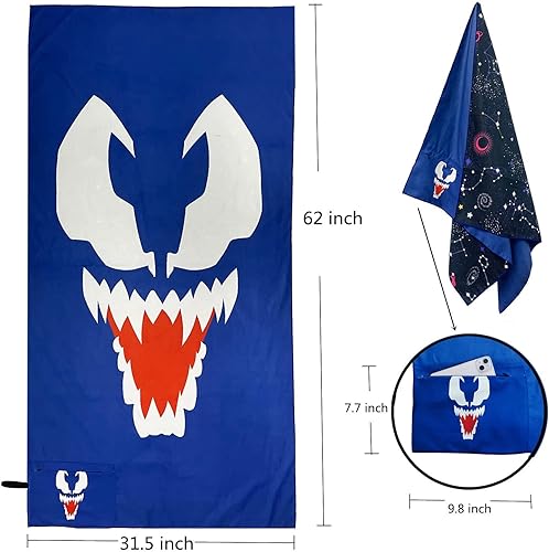 Miniatura 4 de Toalla de playa ligera de microfibra con bolsillo con cremallera, toallas de playa súper absorbentes de secado rápido para adultos y niños, toallas