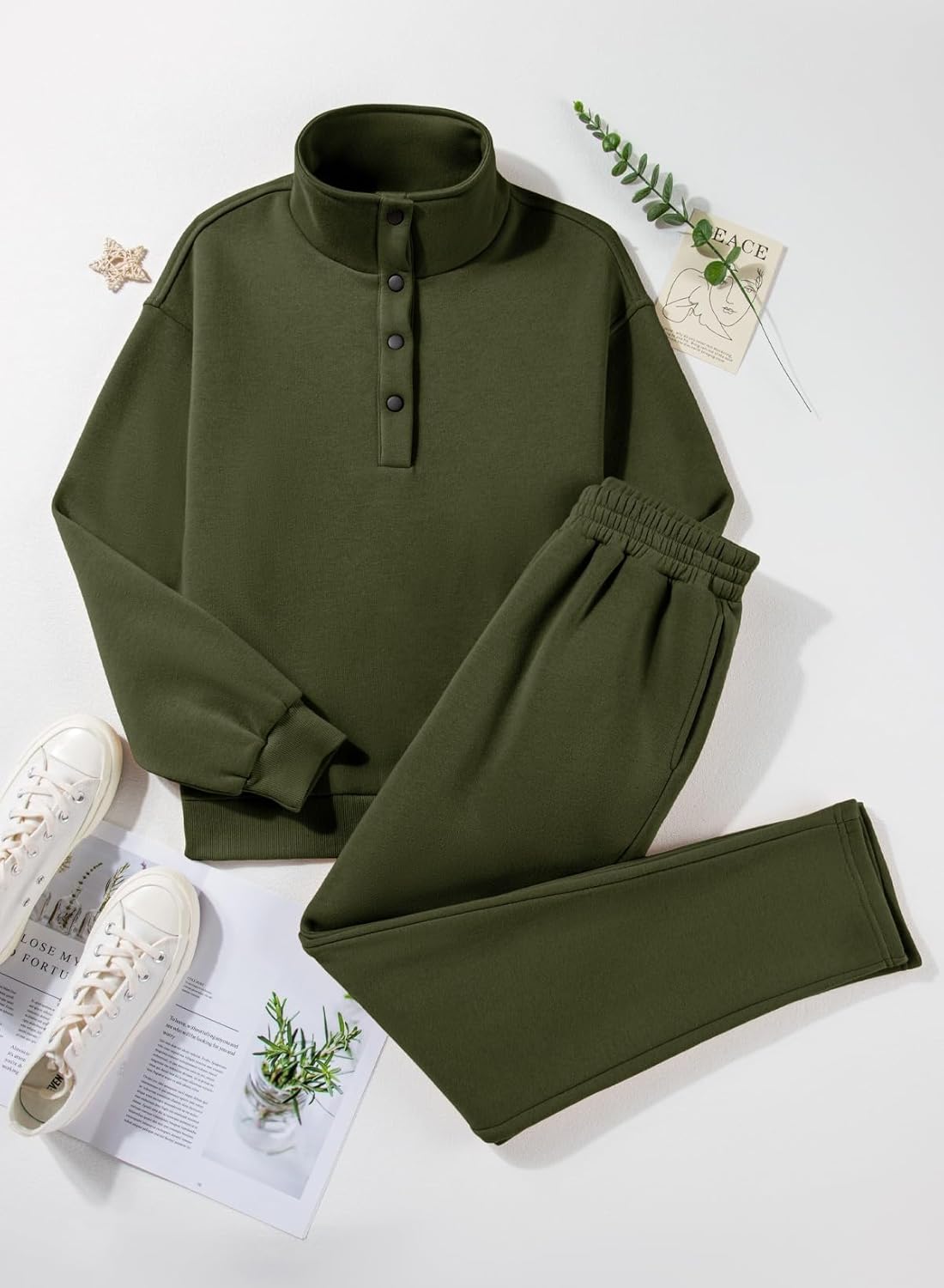 Herseas Lounge Sets for Women Button Fall 2 Piece Outfits Sweatsuits Long Sleeve Fleeced Travel Suits Fashion Clothing - Image 5