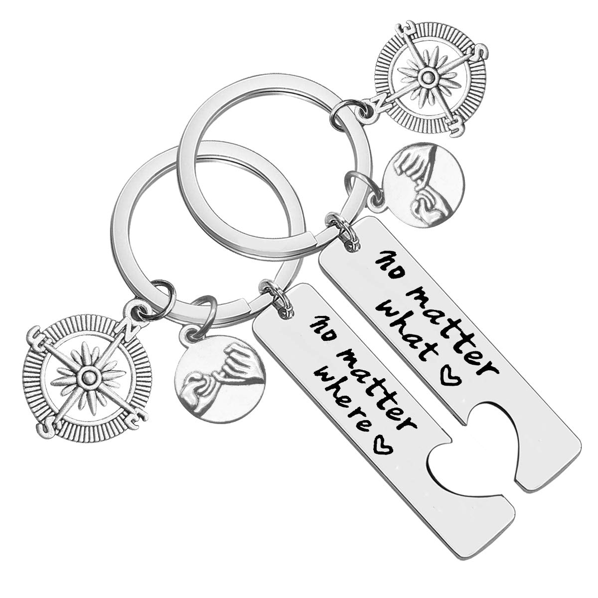 Huwujiu Best Friend Gift Keyring Friendship Keyring No Matter What No Matter Where Keyring Set Long Distance Friendship Gift Christmas Birthday Gift for Friends
