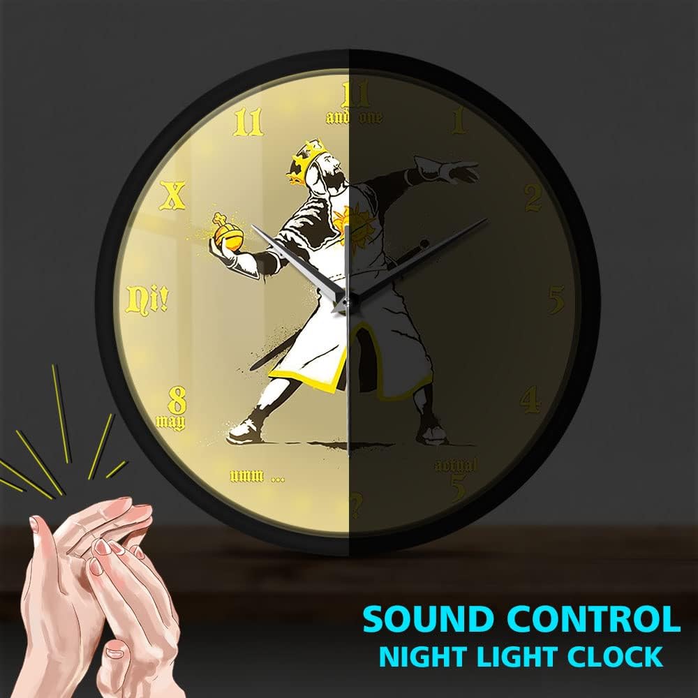 Geek Alerts Voice Control LED Lighting ClockBanksy Python 1-2-5 Inspired Silent Quartz Wall Clock,Battery Operated Smart Clock, Holy Hand Grenade of Antioch Eco Friendly 12inch Watch