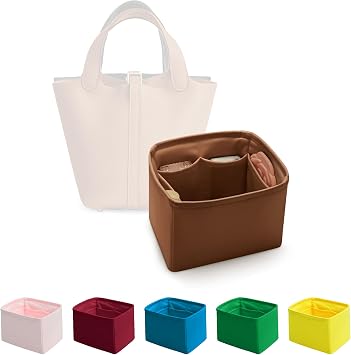 Purse Organizer Insert for Picotin 18/22, Satin Bag Organizer for Picotin Bags, Lightweight Purse Essentials for Women Luxury Handbags, Soft Touch Inner Liner with Multiple Pockets Gold, PC18