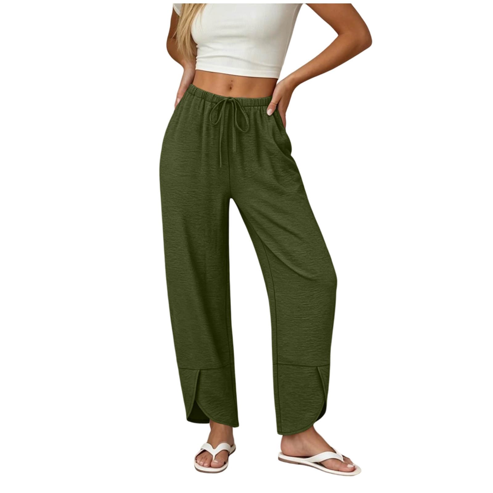 Générique Pantalon Bouffant pour Femme avec Cordon Et Poches Latérales - Pantalon D'Été en Tissu Style Lin, Idéal comme Pantalons De Loisir pour Les Vacances Et Le Quotidien.