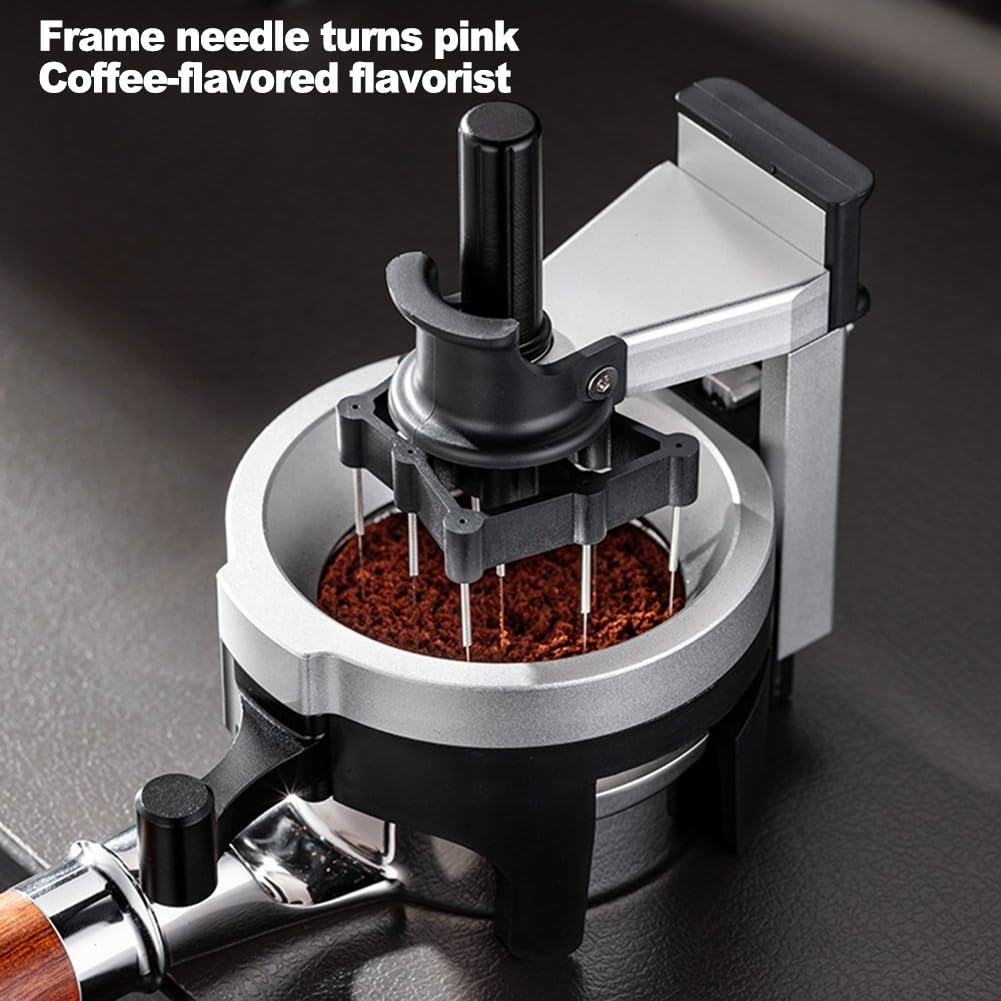 Herramienta de distribución de espresso con 12 agujas para agitador wdt, distribuidor de café de profundidad ajustable para portafiltro de 58 mm para accesorios de barista, aleación de aluminio, negro
