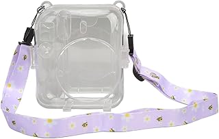 KIMISS Kit de estojo de câmera instantânea, capa protetora, alça de ombro, adesivo para câmera, capa transparente protetora durável para câmera para Instax Mini 12 (roxo)