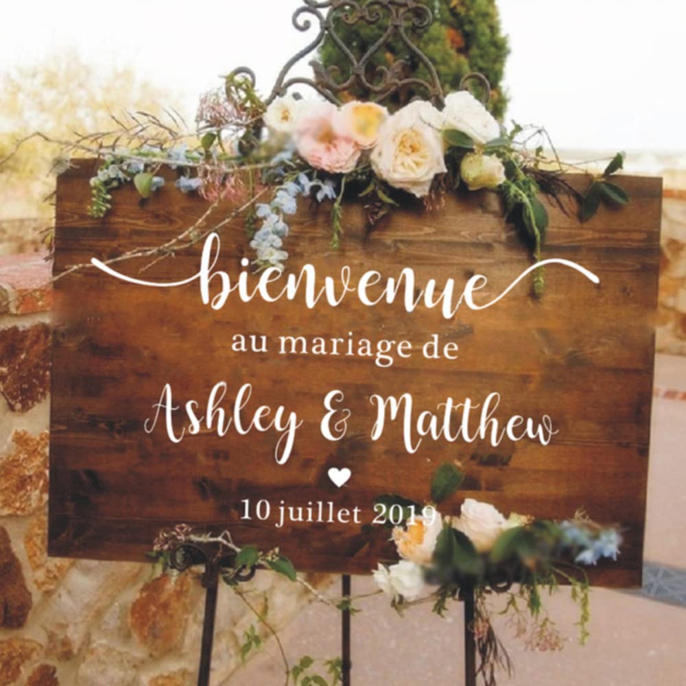 Calcomanías personalizadas estilo francés para espejo de boda, vinilo con nombres personalizados, letrero de bienvenida para boda, murales románticos para decoración de matrimonio (73 x 42 cm)