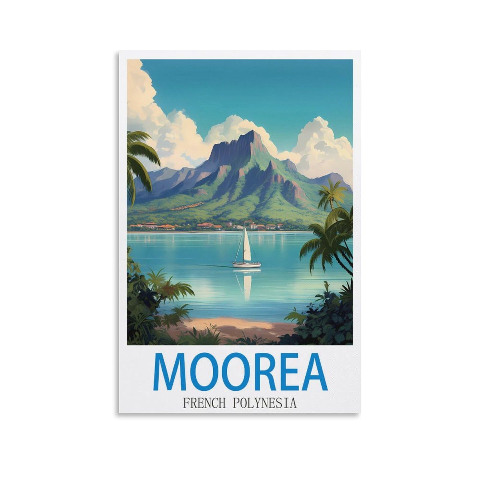 Fzyuen Unframe-Style Moorea French Polynesia Vintage Travel Posters 24X36inch(60X90cm) Canvas Wall Art Prints For Wall Decor Room Decor Bedroom Decor