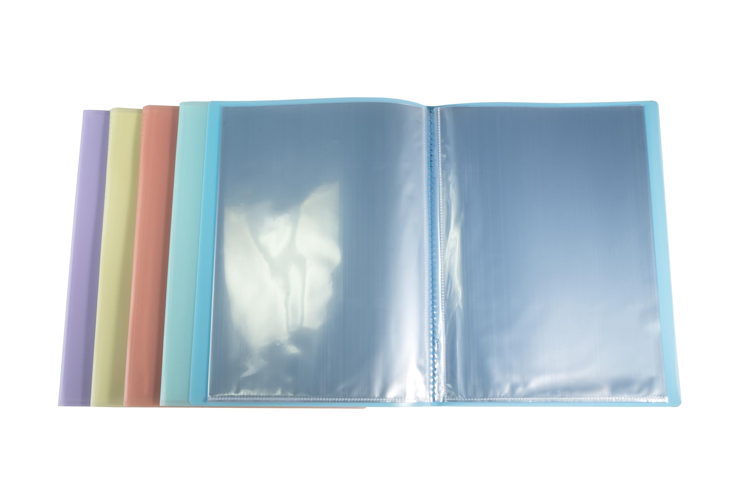 Exacompta - Réf. 88570E - Paquet de 5 protège-documents Chromaline Pastel - 50 pochettes cristal - 100 vues - pour A4 - dim 24x32 cm - couverture en polypro recyclé translucide - 5 couleurs assorties