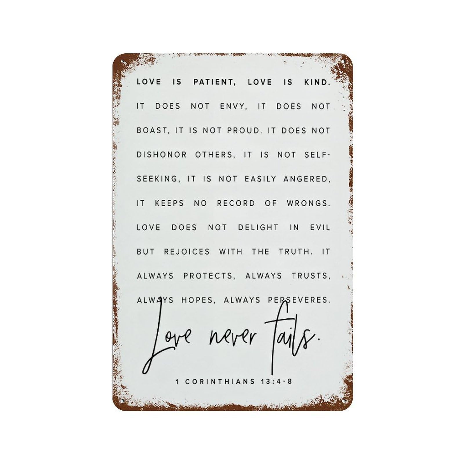 xiaoxiaoshen 1 Corinthians 13 Christian Literary Wall Decor Art Metal Tin Poster Modern Home Decor Art Home Bar Shop Decorations Vintage Sign 30x20cm
