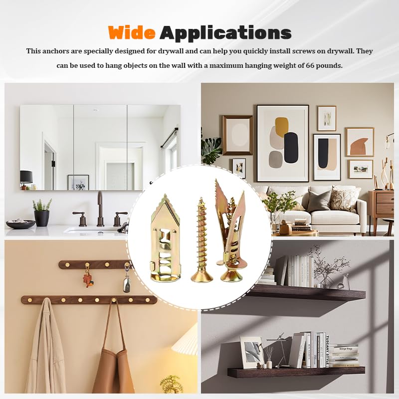 20 Sets Drywall Self Drilling Anchors with Screws, Carbon Steel Hollow Wall Anchor Kit for Hanging Objects - No Pre Drill Needed