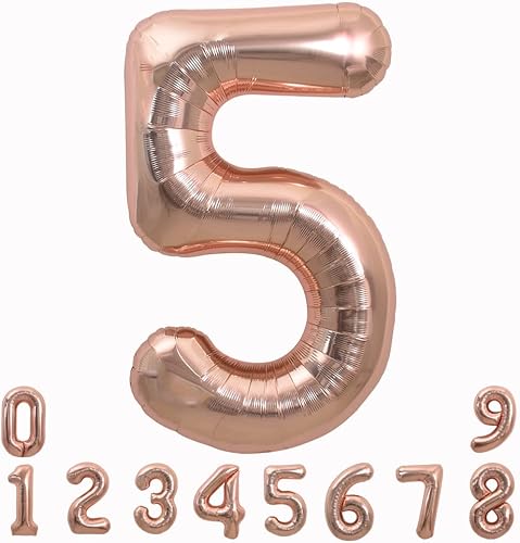 TONIFUL Globos de números grandes de 40 pulgadas de oro rosa del 0 al 9, globos de helio de número 5 dígitos 5, globos de aluminio de Mylar para