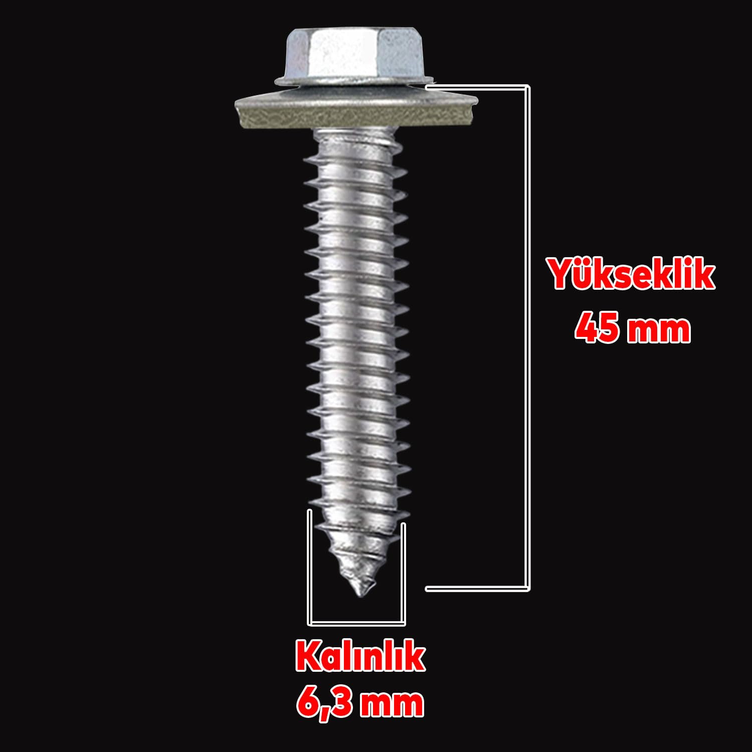 Badem10 Betofast Vidası 6.3x45 Paket 100 ADET Sivri Uçlu Çatı Panel Beton Ağaç Vidası