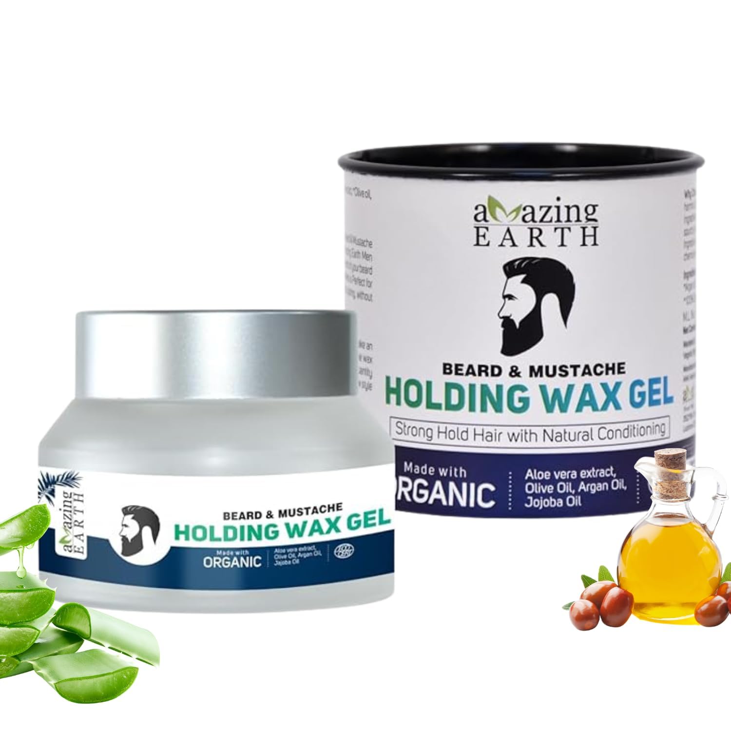 Amazing Earth Organic Beard & Mustache Holding Wax Gel with Aloe Vera, Olive Oil, Argan Oil, Strong Hold Pack of 2