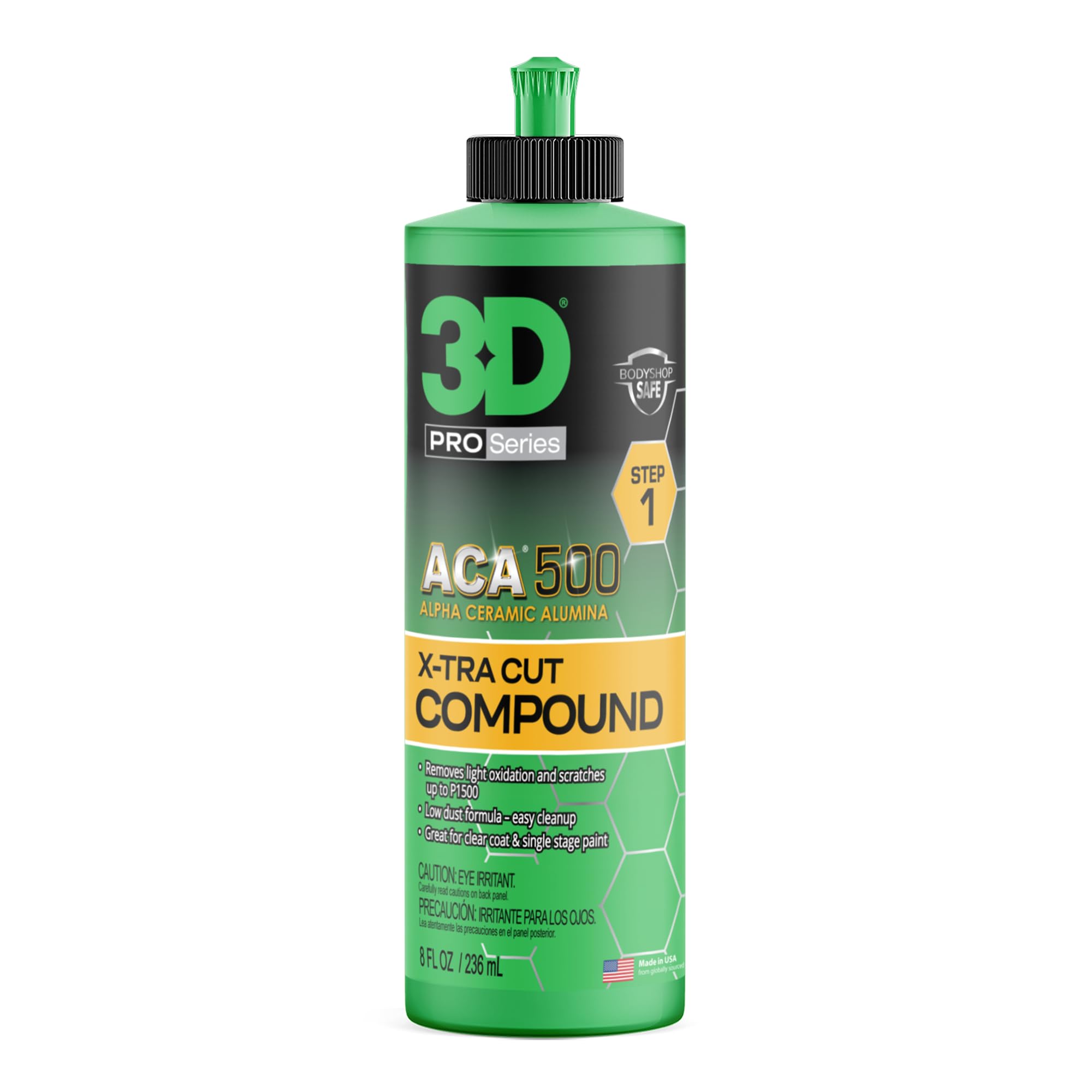 3D ACA 500 Cutting Compound – Step 1 Extra-Cut for Deep Paint Correction | Cuts P100 Grit or Finer | Body Shop Safe, Low Dust, Pro Detailer Formula | Made in USA - 8 oz