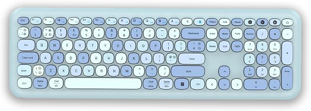 2.4G USB & Dual Bluetooth Wireless Keyboard, Multi- Device Rechargeable Cordless Keyboard UK Layout for Computer, PC, Laptop,Mac, Tablet, Smartphone, Blue