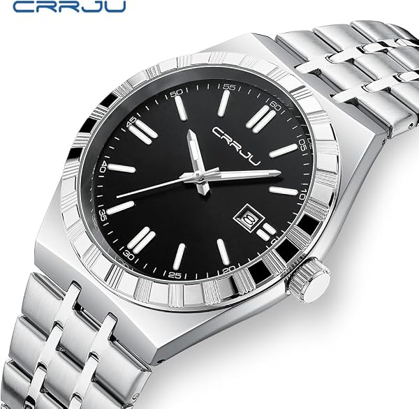 CRRJU Watches for Men,Fashion Luxury Luminous Analog Quartz Wristwatches,Business Man Calendar Watches Silver - 2