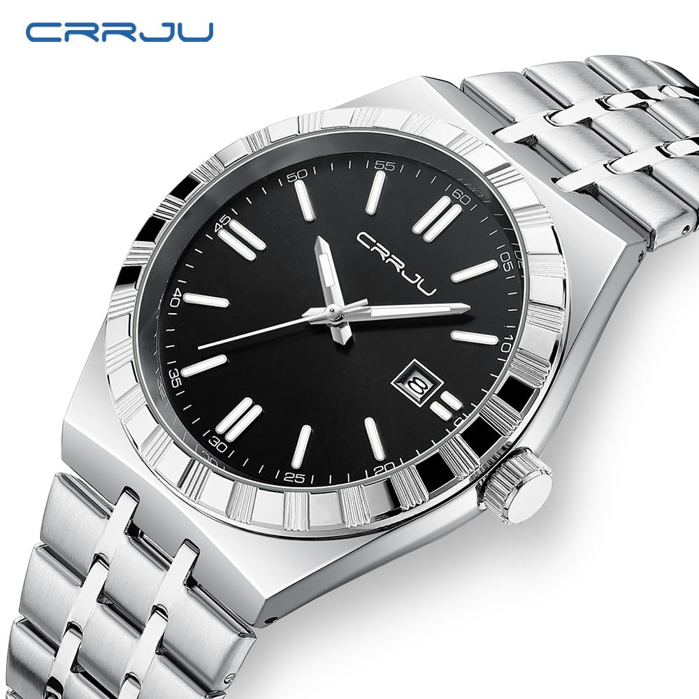 CRRJU Watches for Men,Fashion Luxury Luminous Analog Quartz Wristwatches,Business Man Calendar Watches Silver - 3