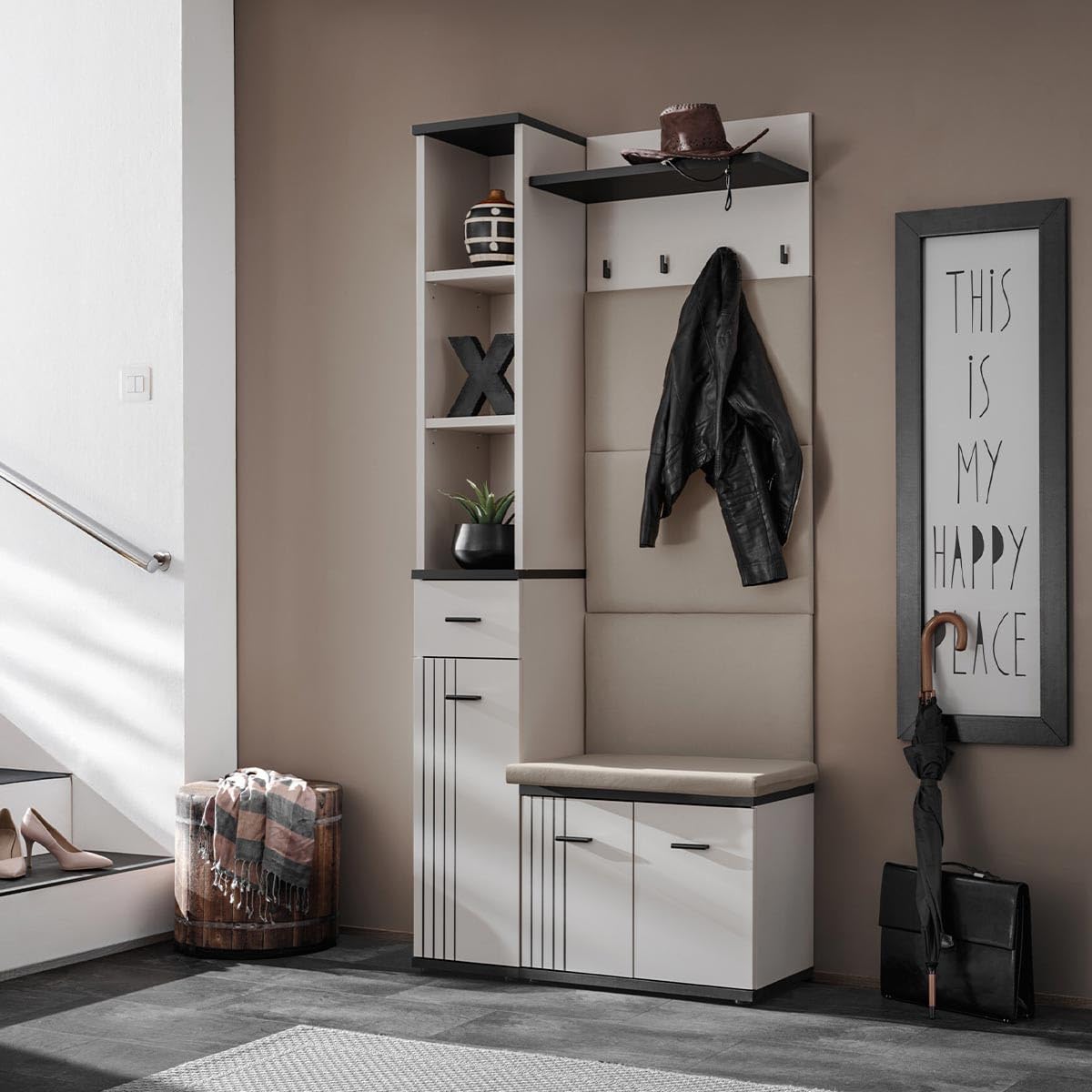 Paris Prix Ensemble Vestiaire Rembourré 3P Hugo 90cm Gris & Noir