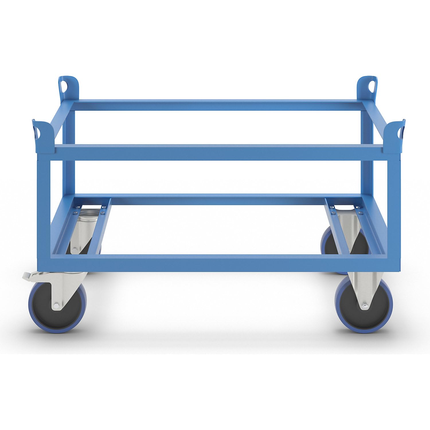 eurokraft | Plateau roulant en acier | pour palettes Europe | charge max 1000 kg | hauteur de chargement 650 mm | bleu