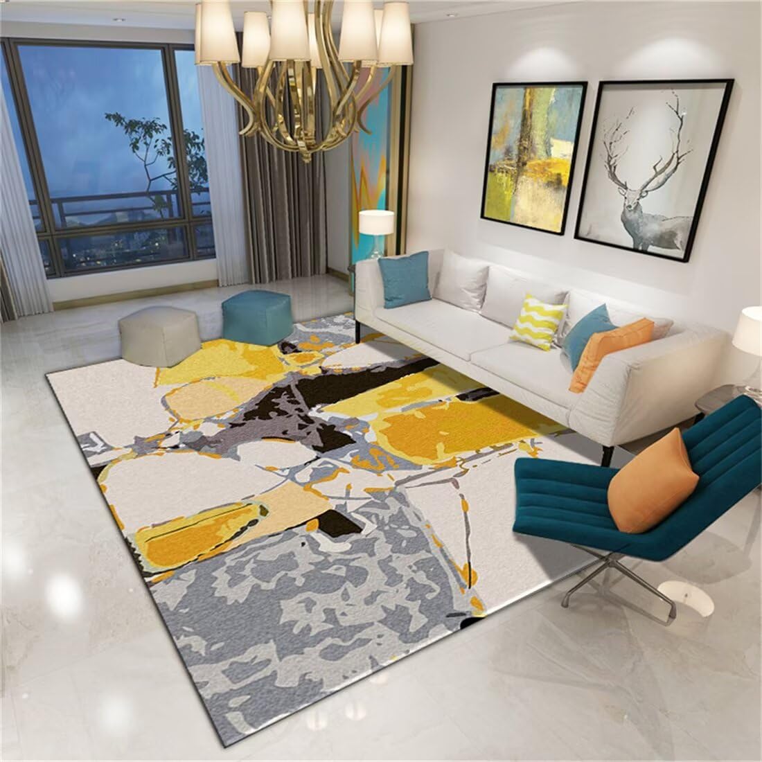 Tapis de chambre d'enfant gris jaune 140x300cm super confortable