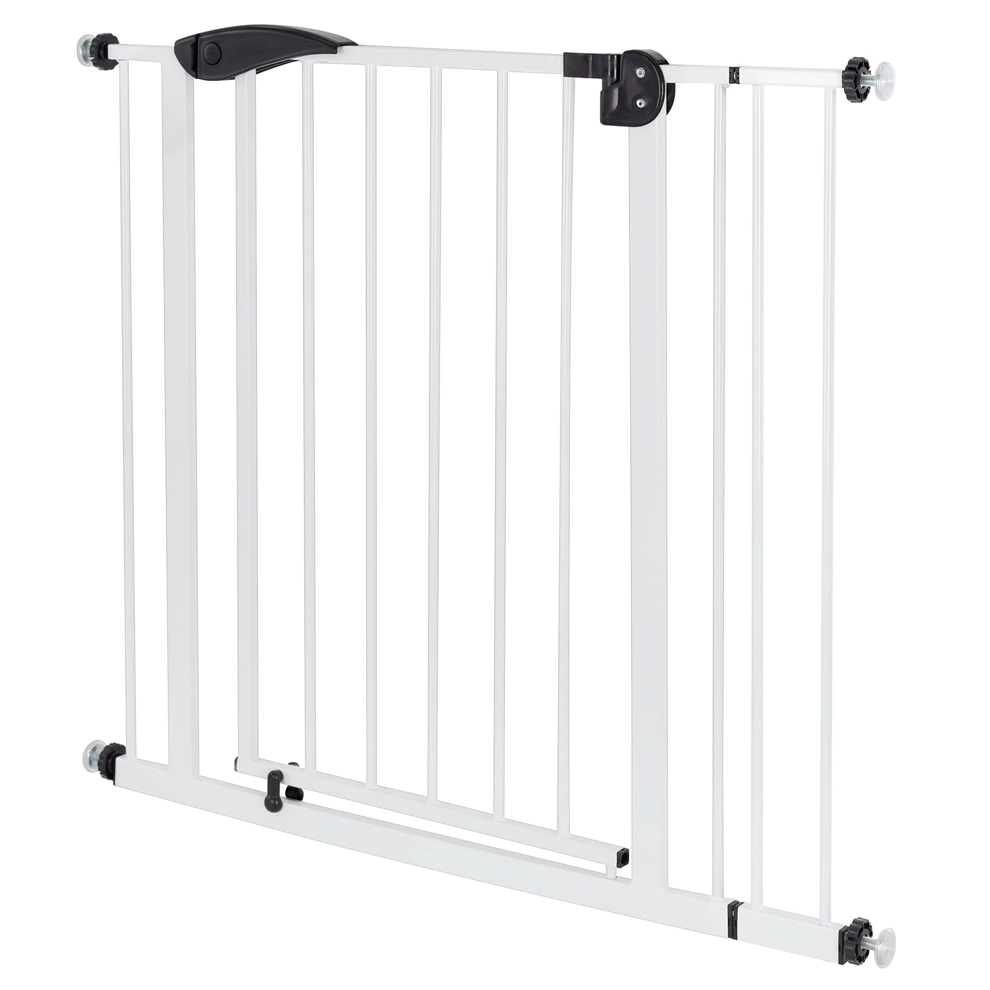 ECD Germany Barrera de Seguridad para Niños, Perros y Gatos 85-95 cm Incl. 10cm de Extensión Protector de Puerta Metálico Blanco Giratoria Ambos Lados Sistema de Cierre Automático para Escaleras