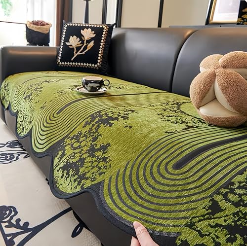 Housse de canapé en chenille antidérapante verte 90 x 210 - 2