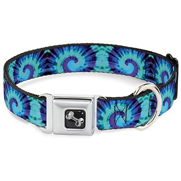 Buckle-Down DC-W34607-WL Seatbelt Dog Collar, Wide Large, Tie Dye Swirl Purples/Blues