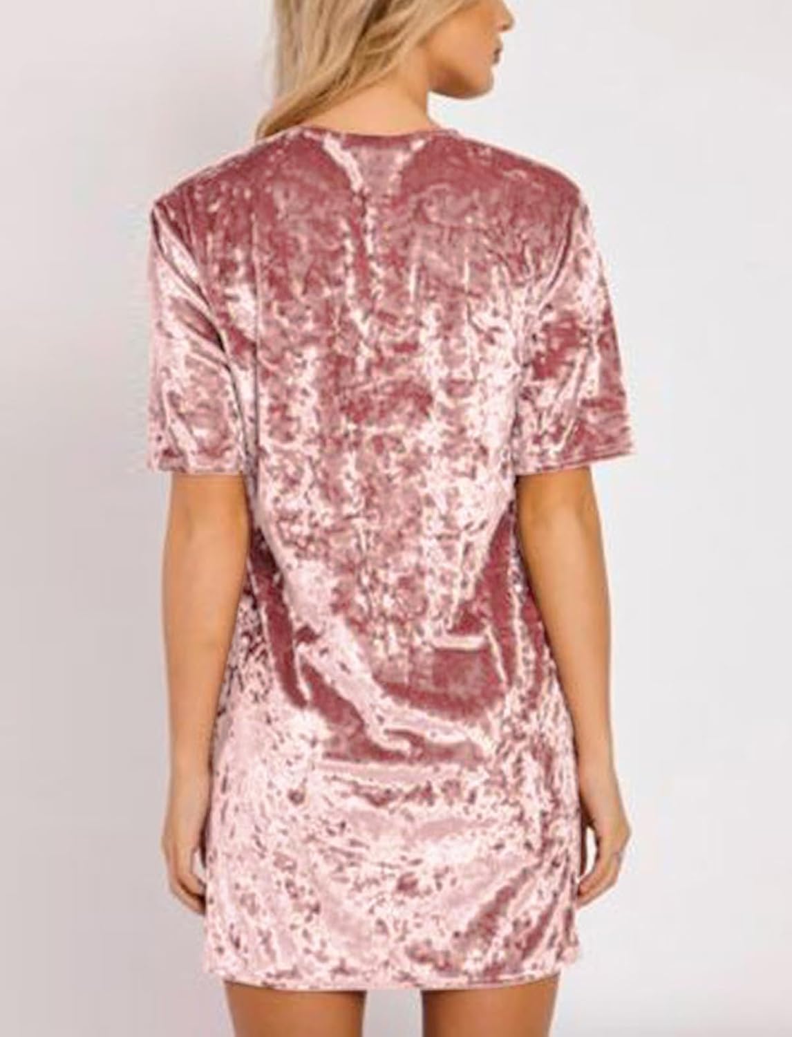 R.Vivimos Women's Summer Short Sleeve Crushed Velvet Mini Short Dresses - Image 2