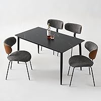 Vista 6 de Modern Boucle - Juego de 2 sillas de comedor de piel sintética, respaldo curvado, sillas de comedor tapizadas con patas de metal, color negro