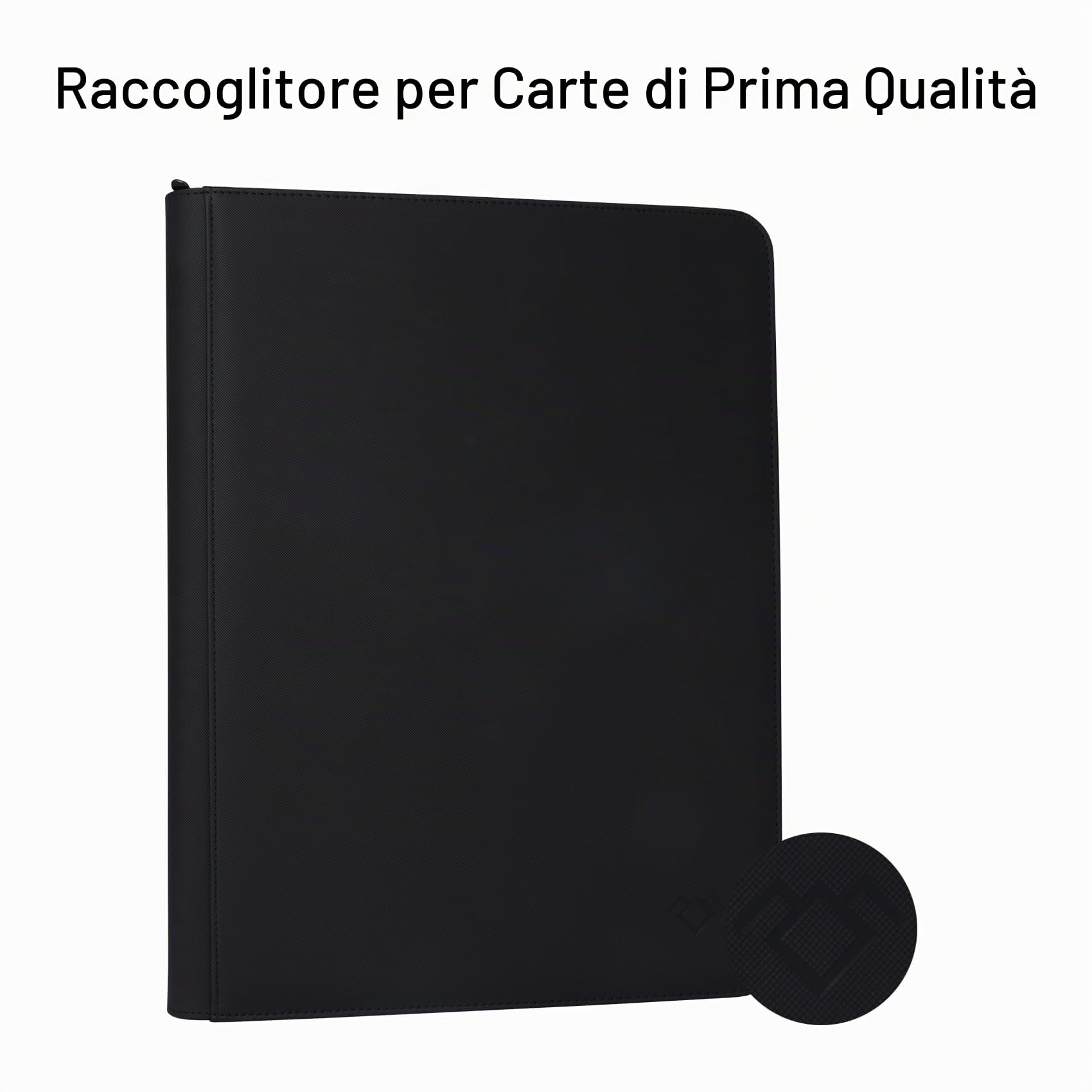 GrinOwl - Raccoglitore per carte collezionabili con 16 tasche, adatto per 1216 carte collezionabili, oltre 1200 tasche, senza anelli, per TCG (nero)