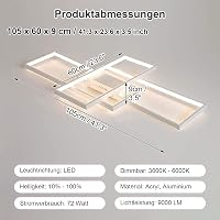 WHLL Mennyezeti LED Lámpa 105 cm 72W - Távirányítós, Szabályozható Fényerő, 3000K-6500K Színhőmérséklet, Modern Geometriai Dizájn, Nappali, 5
