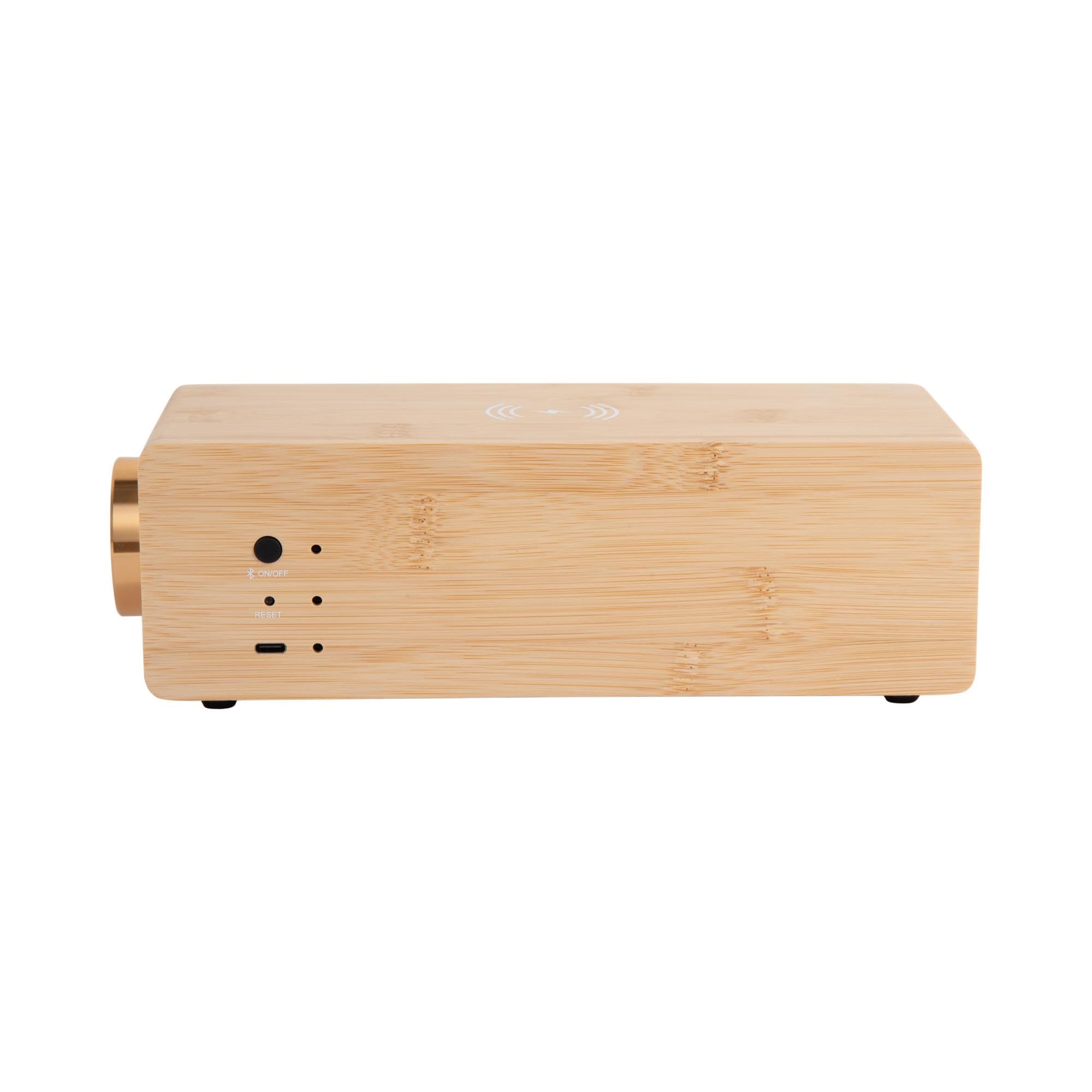 Karlsson Altavoz Bluetooth Radio Reloj despertador con pantalla LED y carga inalámbrica (bambú)