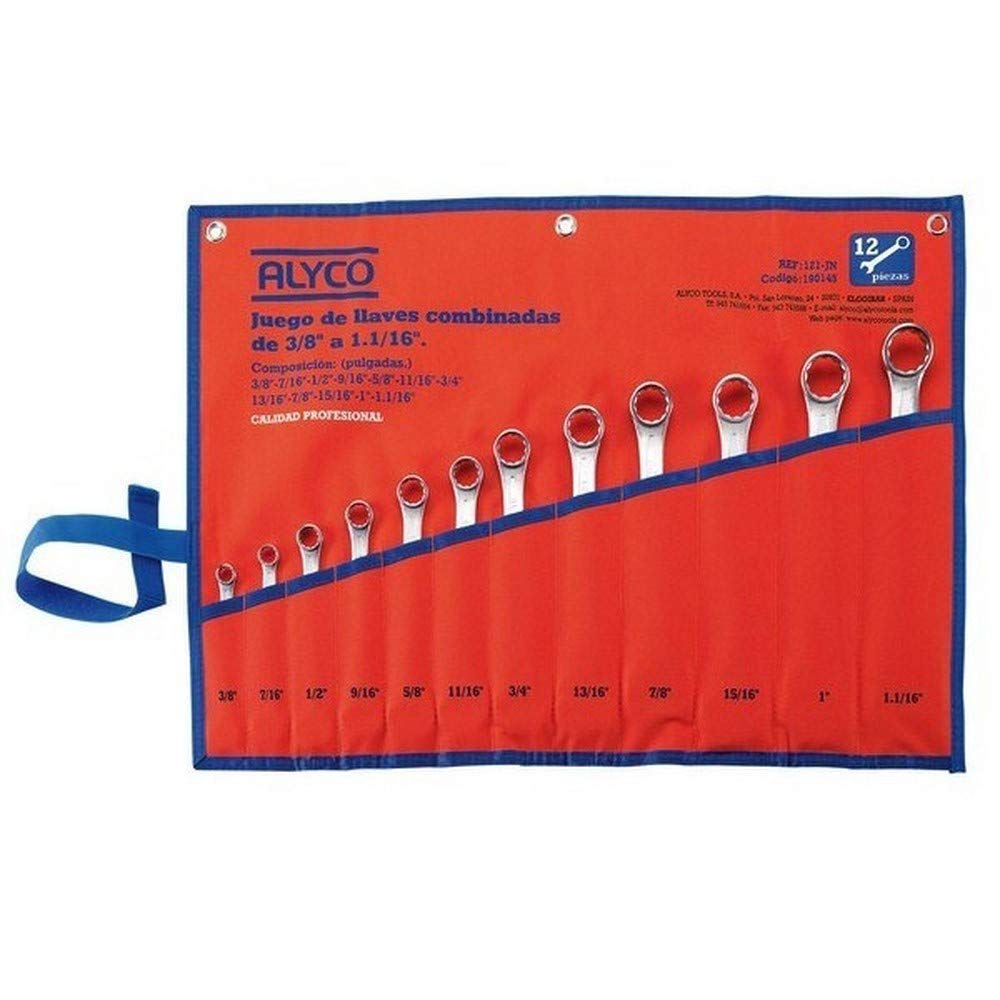 Alyco 190145 - Juego 12 llaves combinadas en pulgadas DIN 3113 + bolsa de nylon