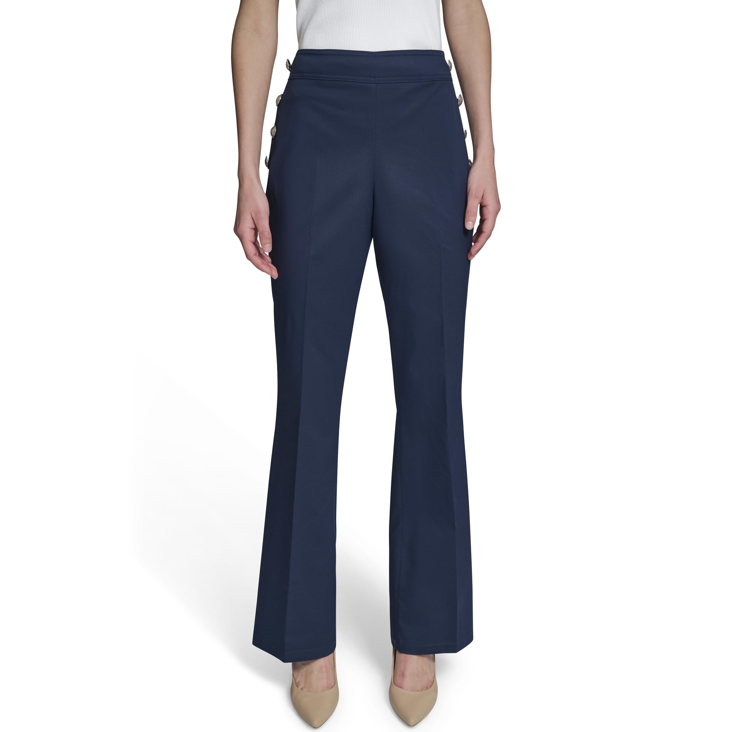 Karl Lagerfeld Women's Straight Leg Sailor Buttons Cotton Twill Pant
